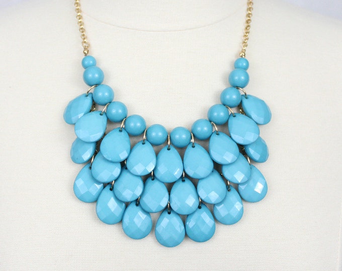 Teardrop Statement Necklace Bib Necklace Multi Layered Necklace Blue