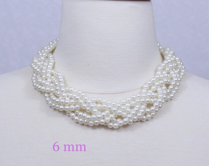 Chunky Braided Pearl Necklace Ivory Bridal Necklace Twisted Pearl Necklace Statement Necklace Cluster Pearl Necklace FREE Earrings