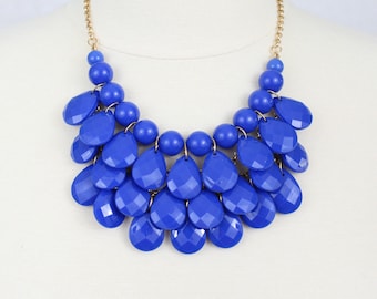 Tear Drop Necklace Blue Statement Necklace Multi Layered Bib Necklace