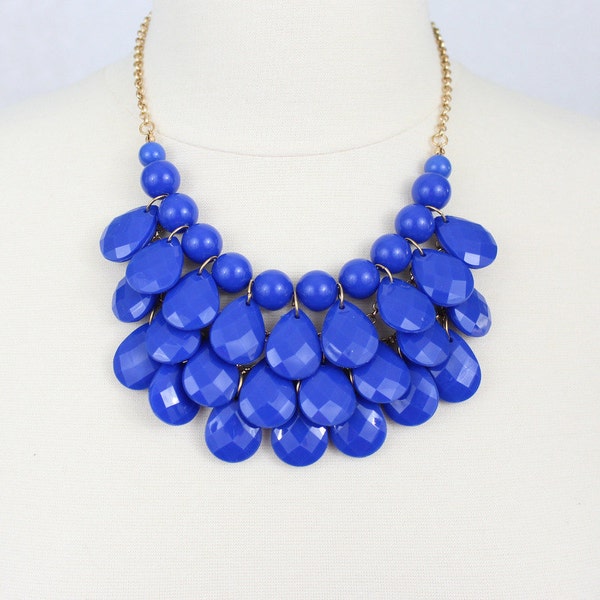 Tear Drop Necklace Blue Statement Necklace Multi Layered Bib Necklace