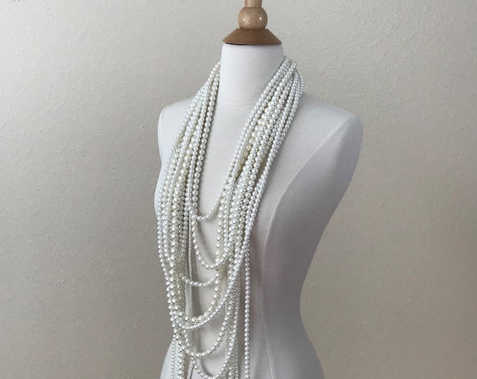 Pearl Necklace Multi Strand Pearl Necklace Long Chunky Pearl Necklace Evening dress gift for her pearl statement necklace big pearl necklace