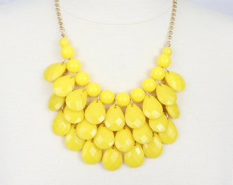 Yellow Statement Necklace Teardrop Bib Necklace Multi Layered Necklace Brides' Maids Jewelry