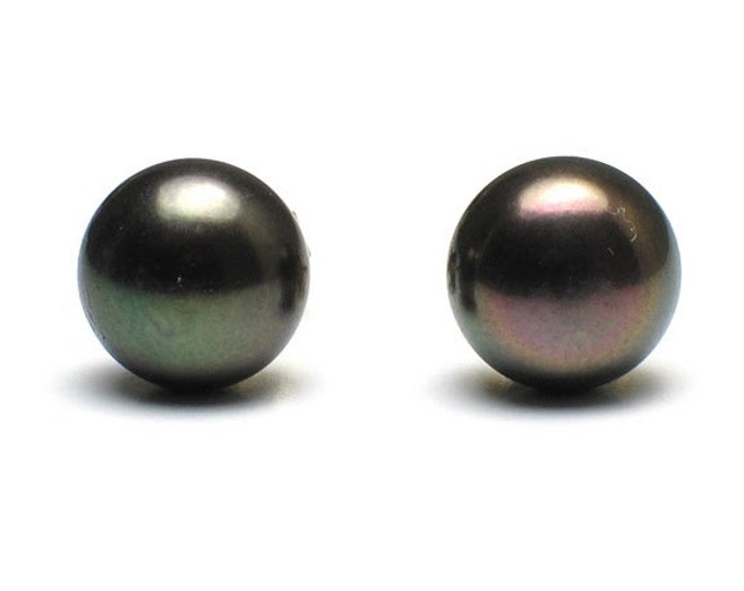 Peacock Green Black Pearl Stud Earrings Sterling Silver 8mm Deep Green Pearl Earrings Gift for Women Valentine's Day gift Mother's day gift