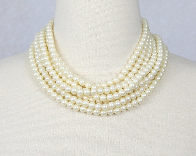 Multi Strand Pearl Necklace Layered Statement Pearl Necklace Audrey Hepburn Pearl Necklace