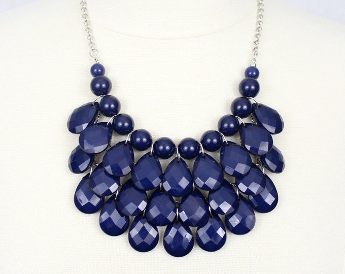 Navy Multi Layered Necklace Chunky Necklace Statement Necklace Teardrop Necklace Blue Bubble Necklace and Earrings Set