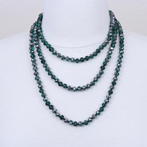 Deep Green Crystal Beaded Long Necklace: Glass Statement Jewelry