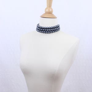 Black Pearl Choker, Three Strand Pearl Choker, Chunky Pearl Choker ...