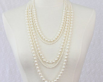 Collier de déclaration de perles multi-rangs, sautoir de perles multicouches, collier épais, blanc ivoire