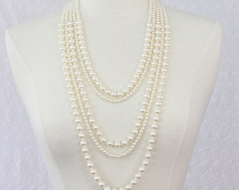 Multi Strand Pearl Statement Necklace: Ivory White Chunky Necklace