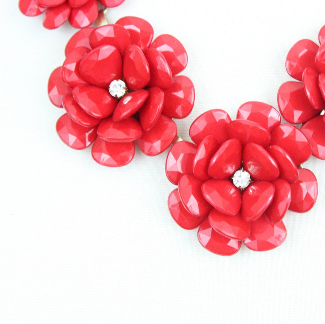 Red Rose Necklace Flower Statement Necklace Beaded Rose Etsy