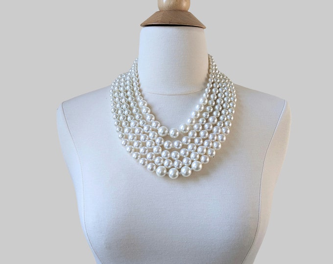 Multi Strand Pearl Necklace Ivory White Chunky Pearl Bib Necklace Choker Pearl Statement Necklace Multi Strand Pearl Necklace Bridal Jewelry
