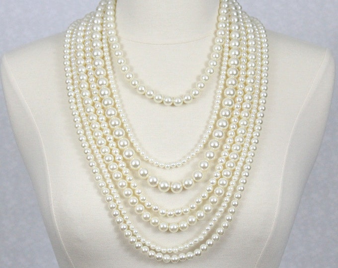 Multi Strand Pearl Necklace Statement Necklace Multi Layered Beaded Necklace Seven Strand Beads Necklace
