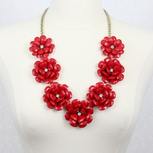 Rose Necklace Flower Statement Necklace Rosette Necklace Red Flower Necklace birthday gift for her Valentine&#39;s Day gift mother&#39;s day prom