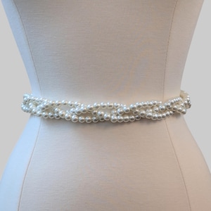 Pearl Belt Braided Wedding Pearl Belt Sash with Bridal Belt Evening Dress Accessories White Dress Belt