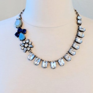 Blue Crystal Snowflake Necklace Holiday Jewelry Gift for Women Christmas Gift for Girlfriend Winter Outfit
