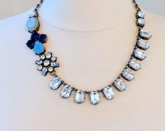 Collar de copo de nieve de cristal azul: joyería navideña con diamantes de imitación