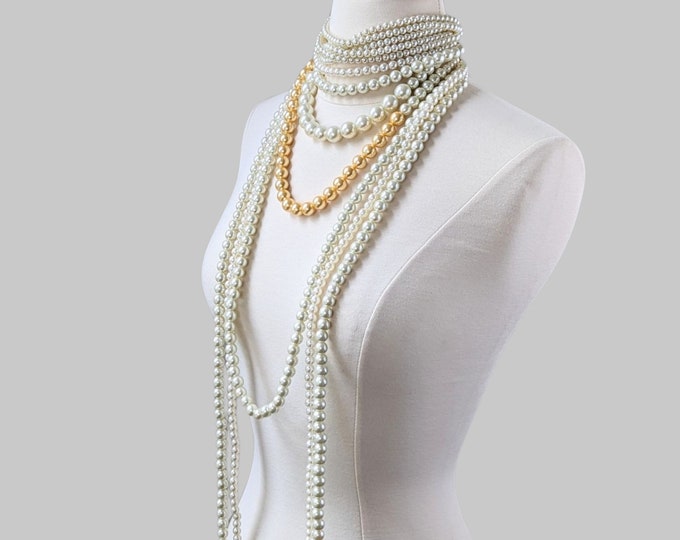 Long Pearl Necklace with Choker Chunky Pearl Statement Necklace Gift for Her Mother's Day Gift Evening Dress Necklace 20s jewelry