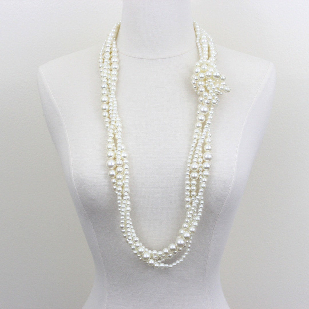 Multi Layered Pearl Necklace Twisted Pearl Necklace Long Chunky Pearl