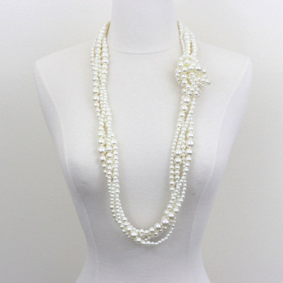 Multi Layered Pearl Necklace Twisted Pearl Necklace Long Chunky
