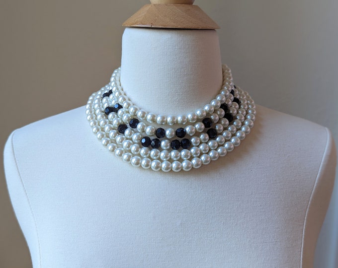 Black and white pearl choker necklace