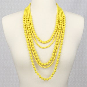 Multi Strand Statement Necklace Multi Layered Beaded Necklace Long Necklace Chunky Necklace Yellow