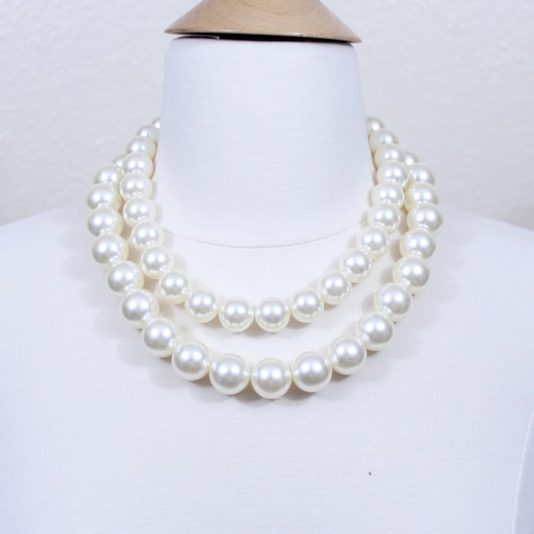 Giant Pearl Necklace Chunky Layered Pearl Necklace Large Pearl Statement Necklace Bridal Pearl Statement Necklace Earrings Set Ivory Pearl