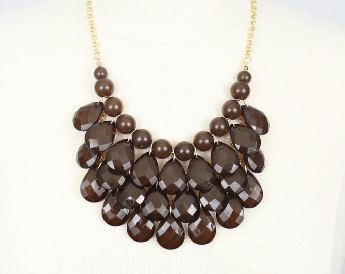 Statement Necklace Teardrop Necklace Multi Layered Necklace Chunky Necklace Brown