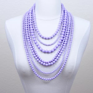 Lavender Beaded Statement Necklace: Seven Strand Resin Beads