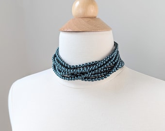 Gargantilla de perlas verde esmeralda: joyería de noche de 7 filas