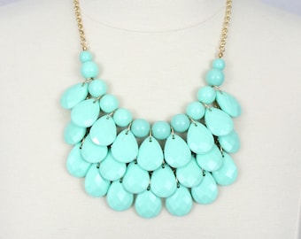 Mint Statement Necklace Teardrop Necklace Multi Layered Necklace Chunky Necklace Mint Green Minty Bib Necklace