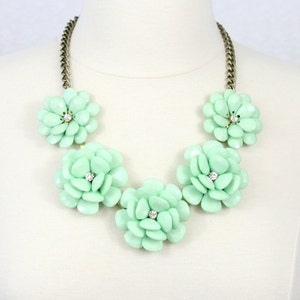 Mint Flower Necklace Statement Necklace Beaded Rose Necklace Peony Necklace Green Necklace image 1