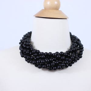 Black Statement Necklace Braided Beaded Necklace Twisted Beads Necklace Chunky Necklace Cluster Necklace  Braided Necklace Beaded Necklace