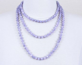 Lange lavendelfarbene Glasperlenkette: Hellviolette Kristallperlen, 120 cm