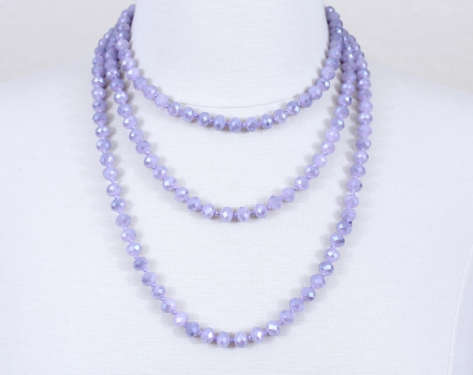 Lavender Glass Beaded Long Necklace, Light Purple Beads Statement Necklace, Layered Necklace, Brides' Maids Gift, Sweater Necklace, Wedding