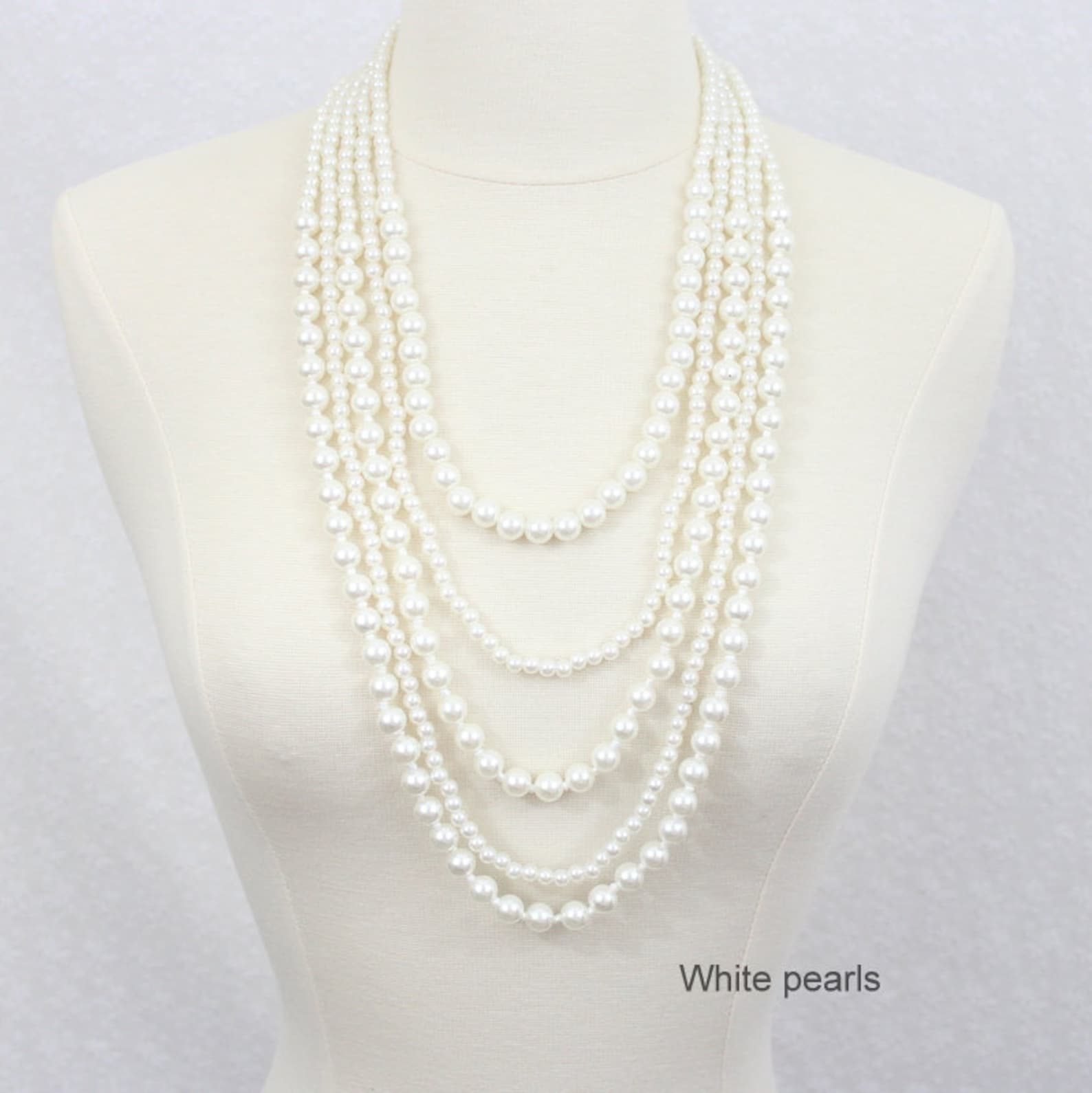 Multi Strand Pearl Statement Necklace Multi Layered Pearl Long Etsy