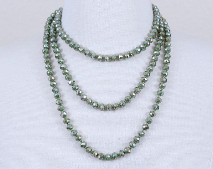 Green Crystal Beaded Long Necklace Glass Beads Statement Necklace Layered Necklace