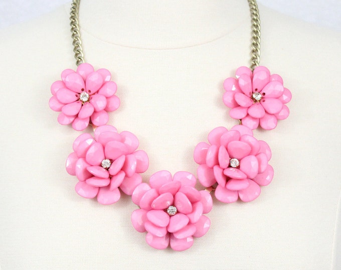 Flower Necklace Statement Necklace Beaded Rose Necklace Pink Flower Necklace Large Flower Necklace