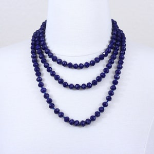 Navy Crystal Beaded Long Necklace: Deep Blue Statement Necklace