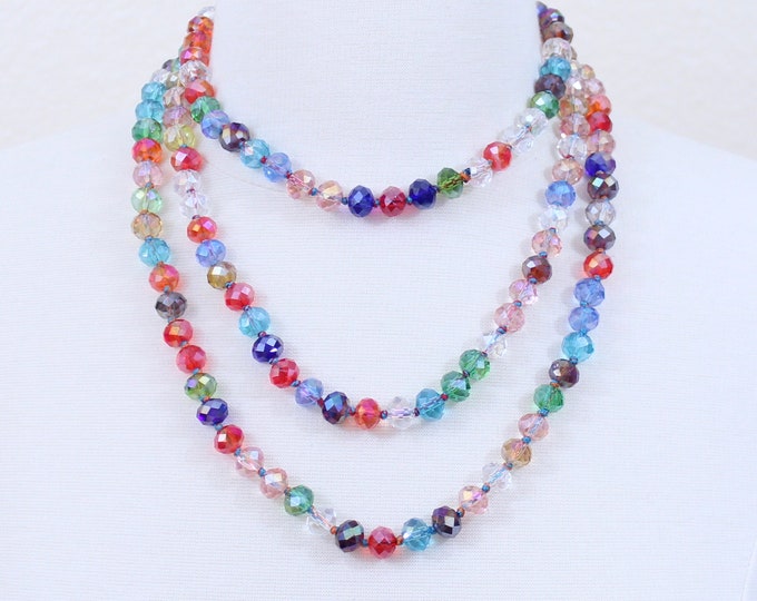 Multi Color Long Crystal Necklace Statement Necklace Multi Layered Beads Long Necklace Seven Strand Beads Necklace