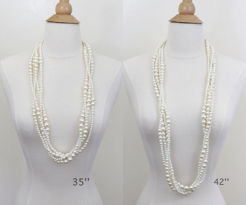 Multi Layered Pearl Necklace Twisted Pearl Necklace Long Etsy