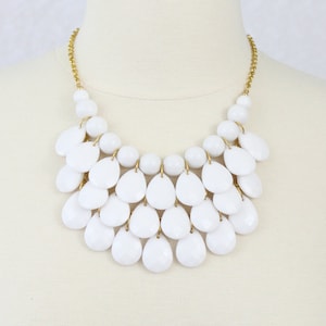 White Tear Drop Necklace Multi Layered Bib Necklace Statement Necklace True White Chunky Necklace White Chunky Necklace image 1