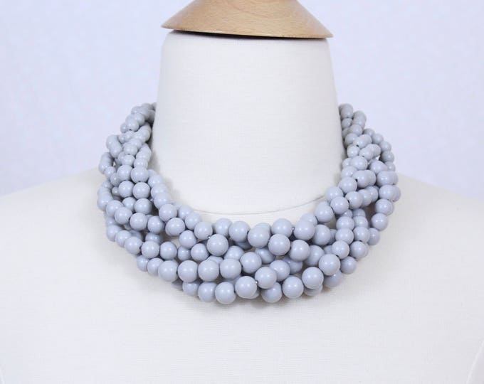 Gray Braided Beaded Necklace Twisted Beads Necklace Chunky Necklace Cluster Necklace Statement Necklace Braided Necklace Beaded Necklace