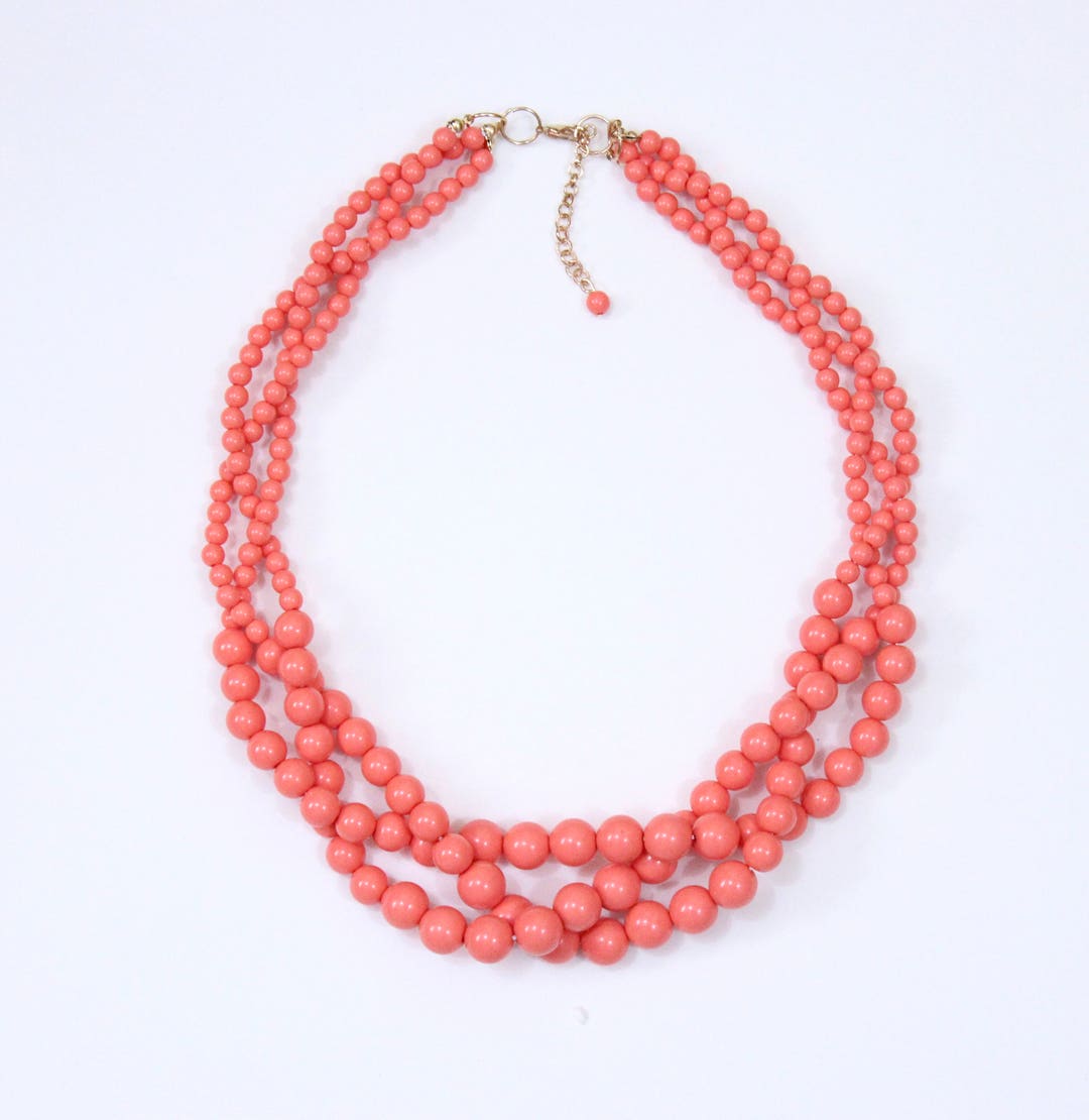 Coral Necklace, Braided Beaded Necklace, Orange Chunky Statement ...