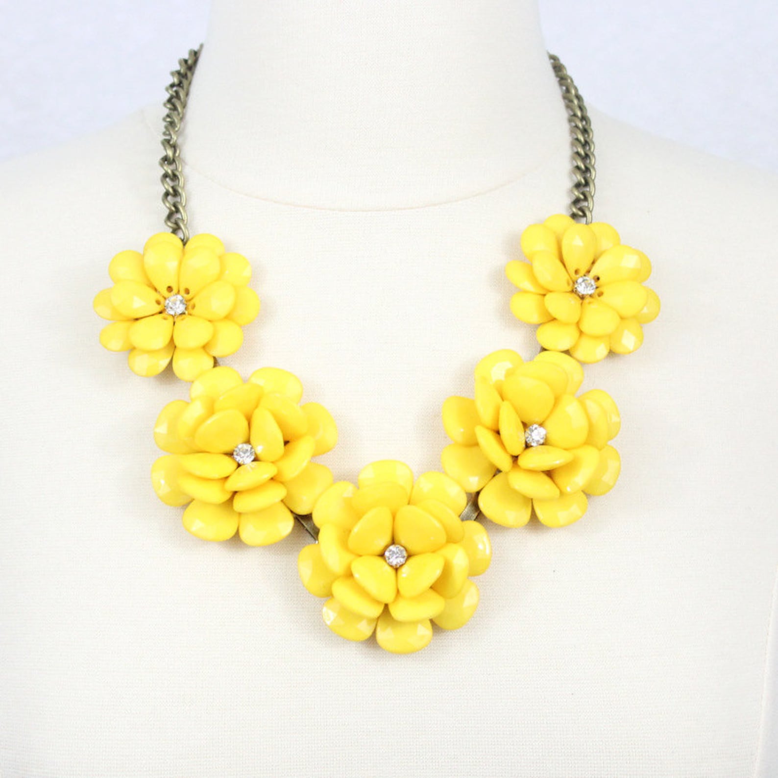 Yellow Flower Necklace Statement Necklace Beaded Rose Necklace Etsy