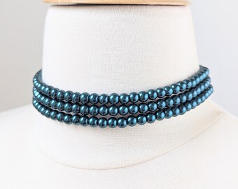 Gargantilla de perlas de vidrio de 8 mm: collar de novia de tres vueltas