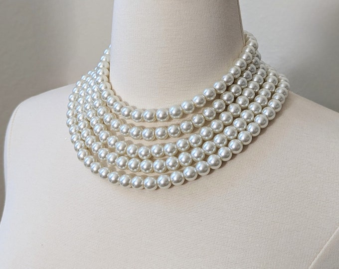Pearl necklace choker white pearl necklace wide pearl choker bridal jewelry bridesmaids gift for her Valentine's Day gift prom necklace