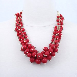 Red Clustered Beaded Necklace Primary Red Statement Necklace Beads Chunky Necklace Brides Maids Gift Holiday Gift FREE Matching Earrings