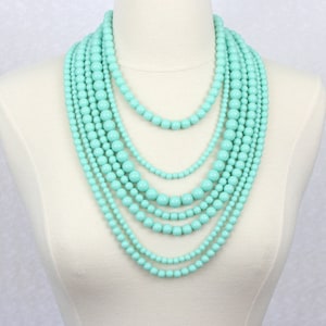 Mint Green Multi Strand Beaded Statement Necklace