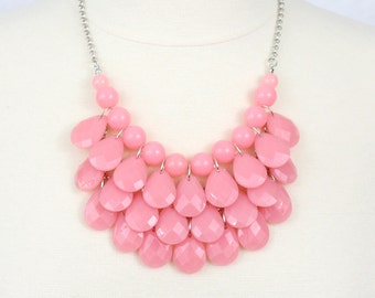 Statement Necklace Teardrop Necklace Multi Layered Necklace Chunky Necklace Cotton Candy Pink