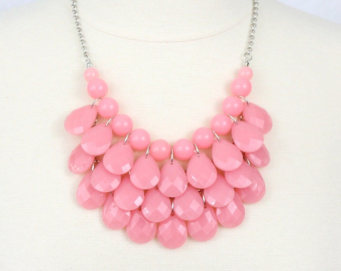 Statement Necklace Teardrop Necklace Multi Layered Necklace Chunky Necklace Cotton Candy Pink